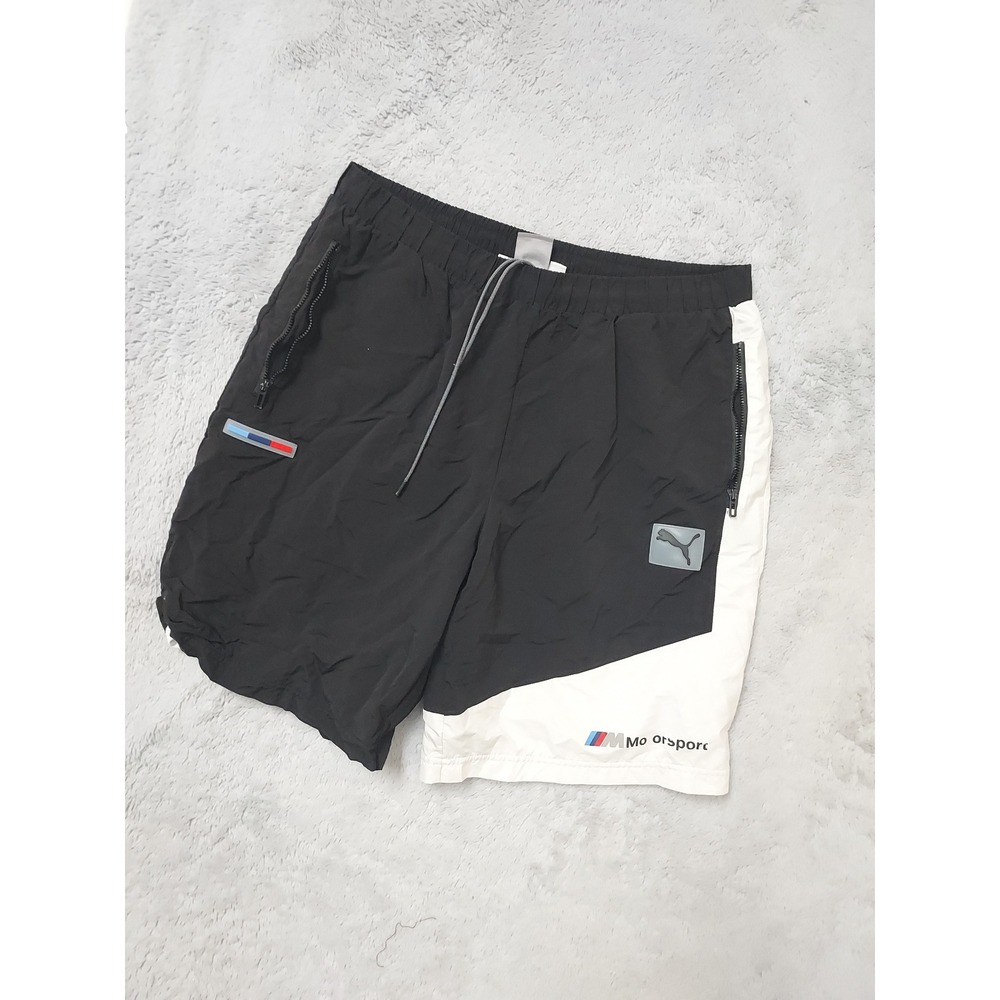 BMW Motorsport Swim Trunks Mens Large Puma Lined Black White Drawstring Beach